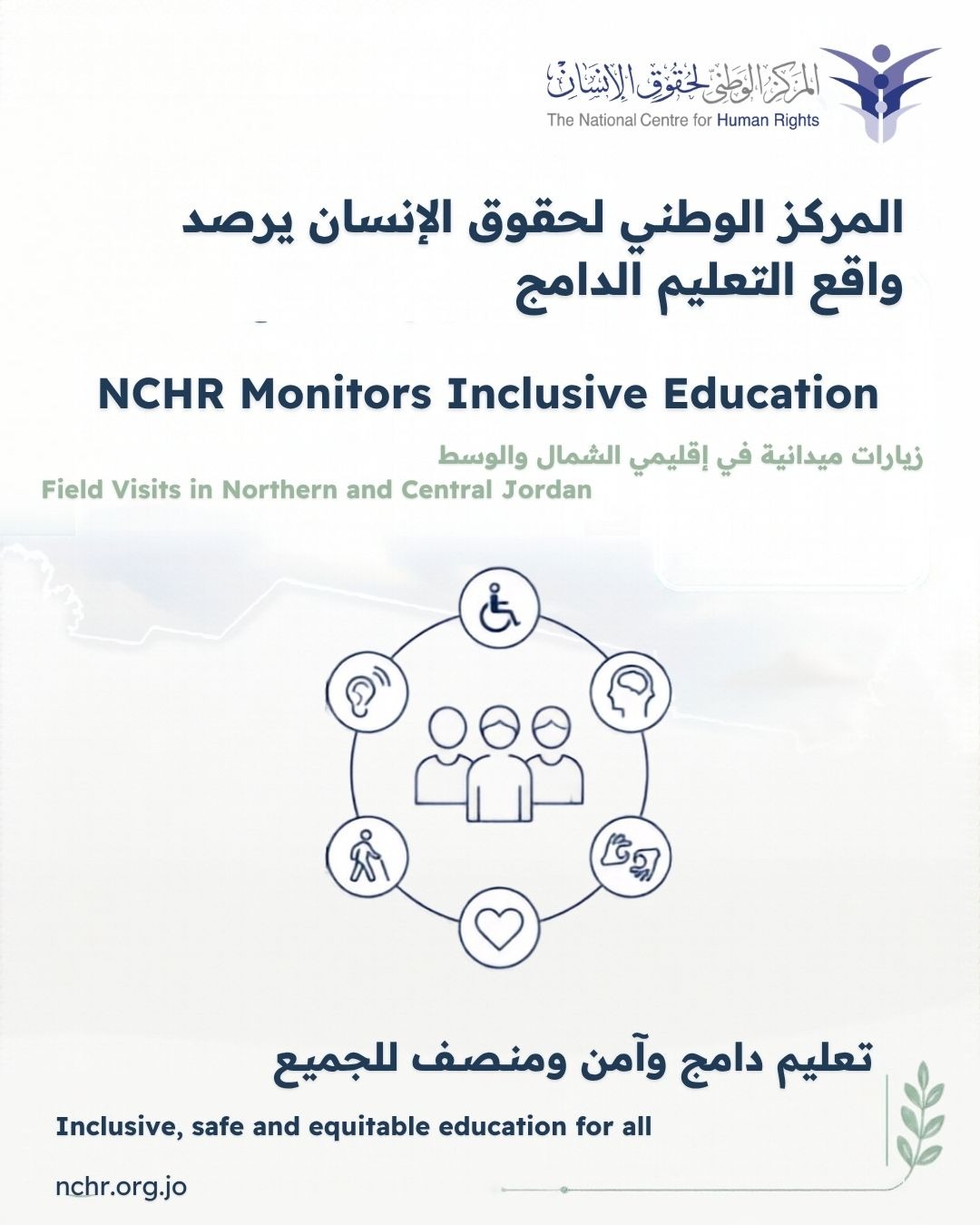 المركز الوطني لحقوق الإنسان ينفّذ زيارات رصدية للمدارس الدامجة في إقليمي الشمال والوسط لمتابعة واقع التعليم الدامج للأشخاص ذوي الإعاقة